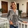 Women Velvet Blouse Fall Shirt, Button Down Long Sleeves Casual Top, Shirt Solid Color Loose for Daily Wear Work