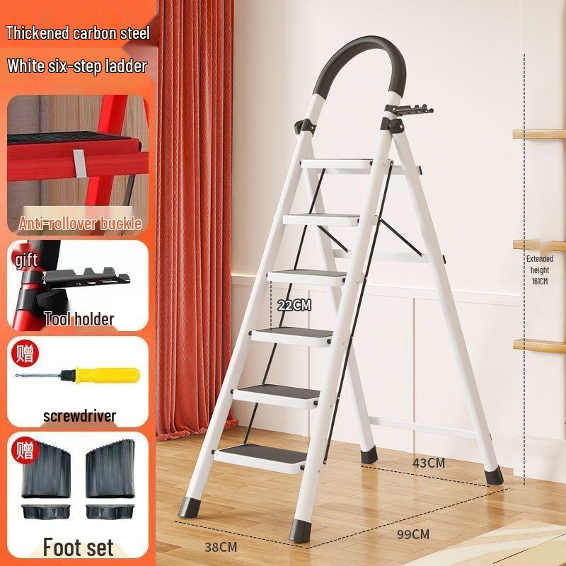 Folding Indoor Multifunctional Telescopic Ladder: High-Carbon Steel, Portable, Thickened Herringbone Design