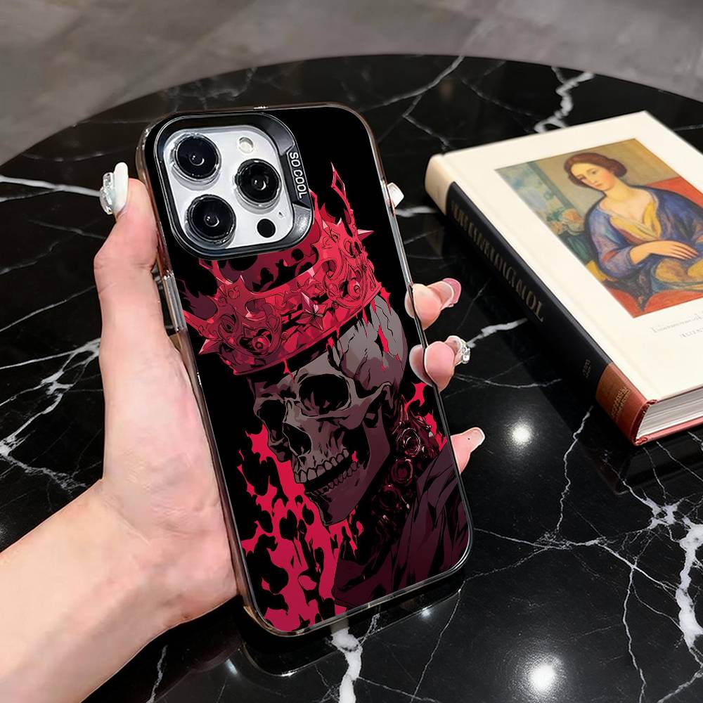 

Purple red Silver S-Skull Phone Case For iPhone 17,16,15,14,13,12,11 Plus,Pro Max,XS,Colored Silver Plated Inside Cover iPhone13PROMAX