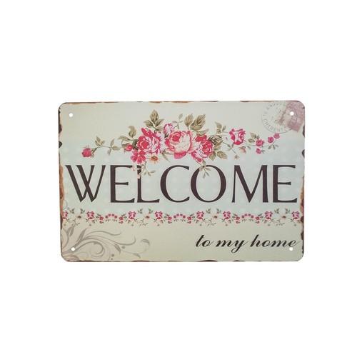 

Rustic Tin Welcome to My Home Flowers Wall Sign Floral Porch Kitchen Door DecorAluminum 20x30cm（7.8x11.8inch）