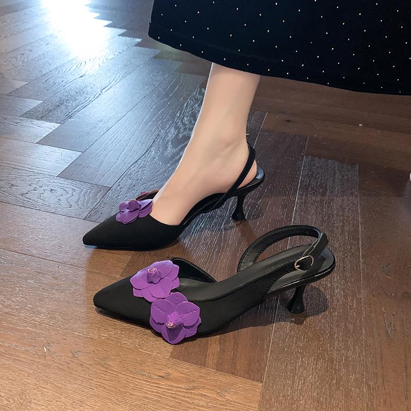 Fashion 2025 Summer New Retro Pointed Toe Decal Women's Shoes Fashion Outdoor Party High Heels Sandals Sandalias Mujer