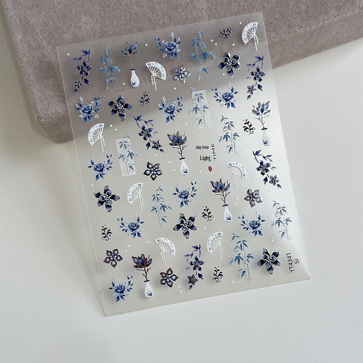 

Наклейки для ногтей YITU Сине-белый фарфор - Китайский цветочный дизайн с клеевой основой (YT4341)