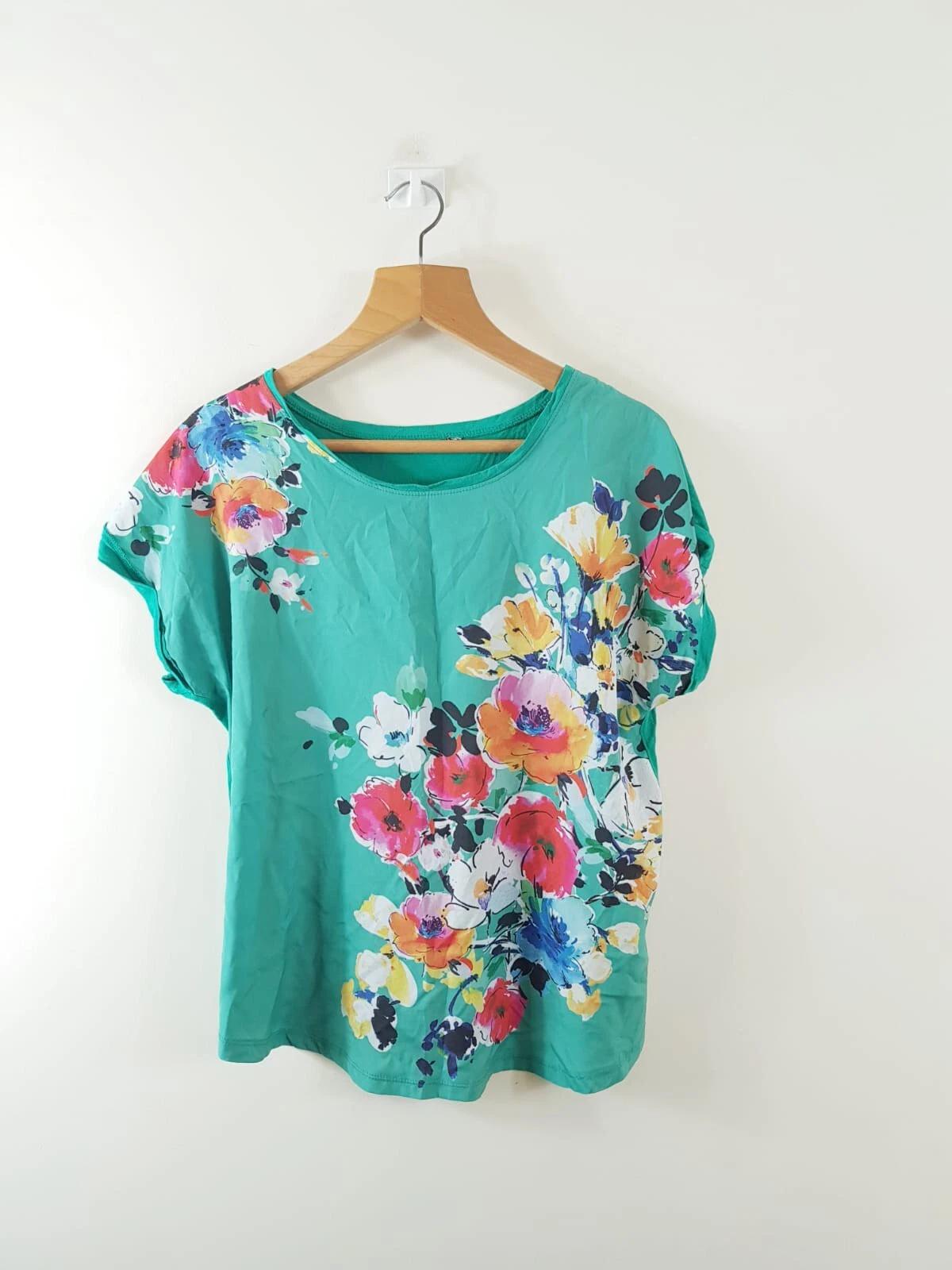 Unisex Adult Casual Graphic Ladies Green Stretch Floral Pattern Top... XXXL