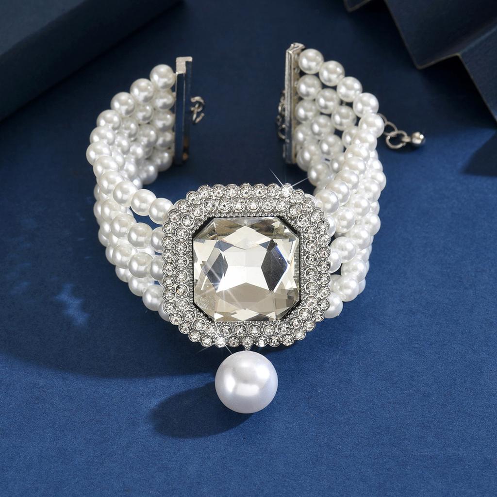 Cross Border Luxury Multi-layer Imitation Pearl Geometric Bracelet, Fashionable and Versatile Bracelet Manufacturer Wholesale