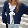 Womens Knit Cardigan Sweater With Tie Front Loose Fit Long Sleeve V-Neck Casual Outerwear