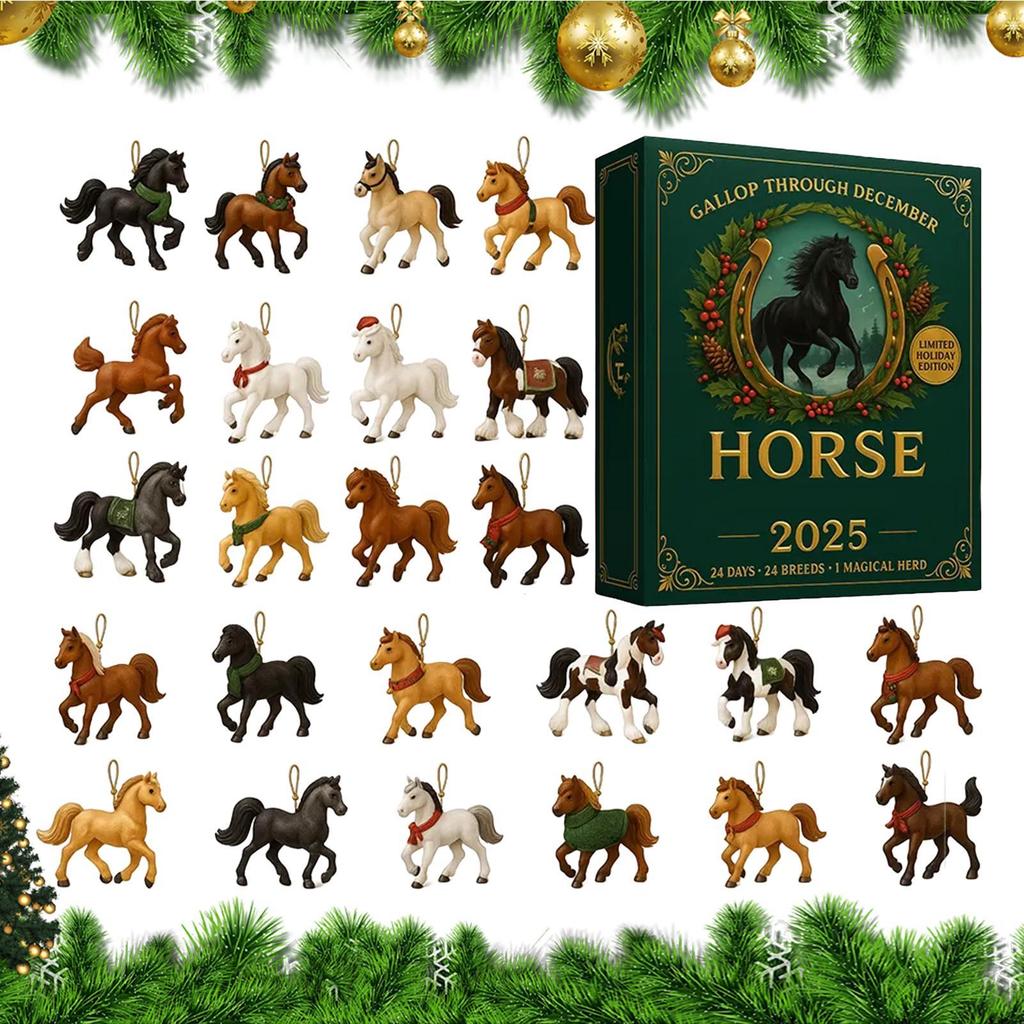 2D Flat Acrylic Horse Advent Calendar 2025 Christmas Countdown Calendars With 24 Unique Horses Figurines For Home Decor
