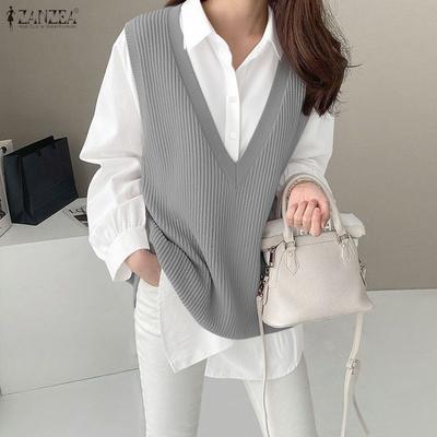Damen Umlegekragen Langarm Patchwork Casual Bluse