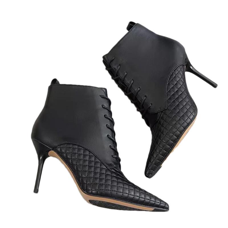 Pointed Toe Women Snow Ankle Boots High Heels Fashion Shoes Winter Sexy Lace Up New Boots 2024 Trend Designer Pumps Botas Mujer