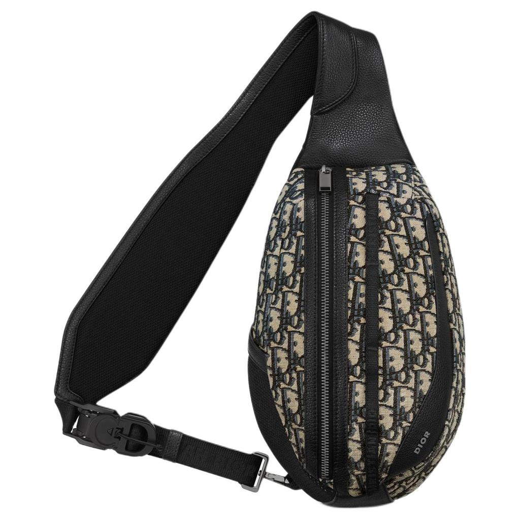 Dior Scarab Zipper Closure Oblique Print Grain Leather Shoulder Bag Men Shoulder Bag Beige White 1ESBO040YKY-H27E