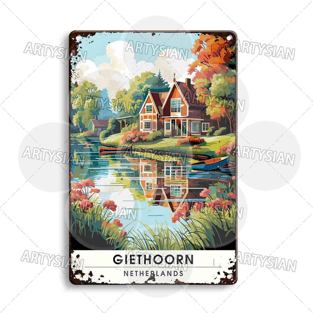 Netherlands Turkey Travel Cityscape Metal Sign Istanbul Bodrum Cappadocia Amsterdam Antalya Bodrum Giethoorn Metal Plaque