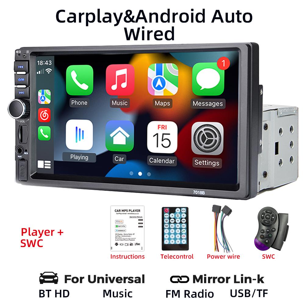 HIPPBQCC Car Radio 7" 1 Din Carplay Android Auto Multimedia Player HD Touch Screen FM AUX Input Bluetooth MirrorLink Autoradio