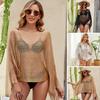Sommer-Strand-Mesh-Abdeckung mit Quasten-Dekor, durchsichtiger, lockerer Badeanzug, dünner Sonnenschirm, Strandmode, Bluse, unregelmäßiger Urlaub, sexy langes Bikini-Oberteil