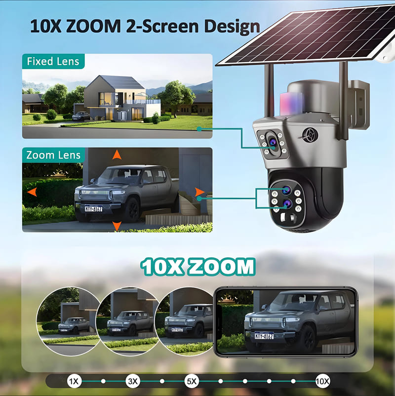 LS VISION 10-kordse suumiga 4G päikesekaamera välisseire 6K 12MP kolme objektiiviga 360 PTZ juhtmevaba automaatse jälgimise turvakaamerad V380 Pro APP