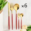 6People Gold Cutlery Set Mirror Stainless Steel Dinnerware Set Knife Cake Fork Tea Spoon Silverware Flatware Party Western Kitchen Tableware
