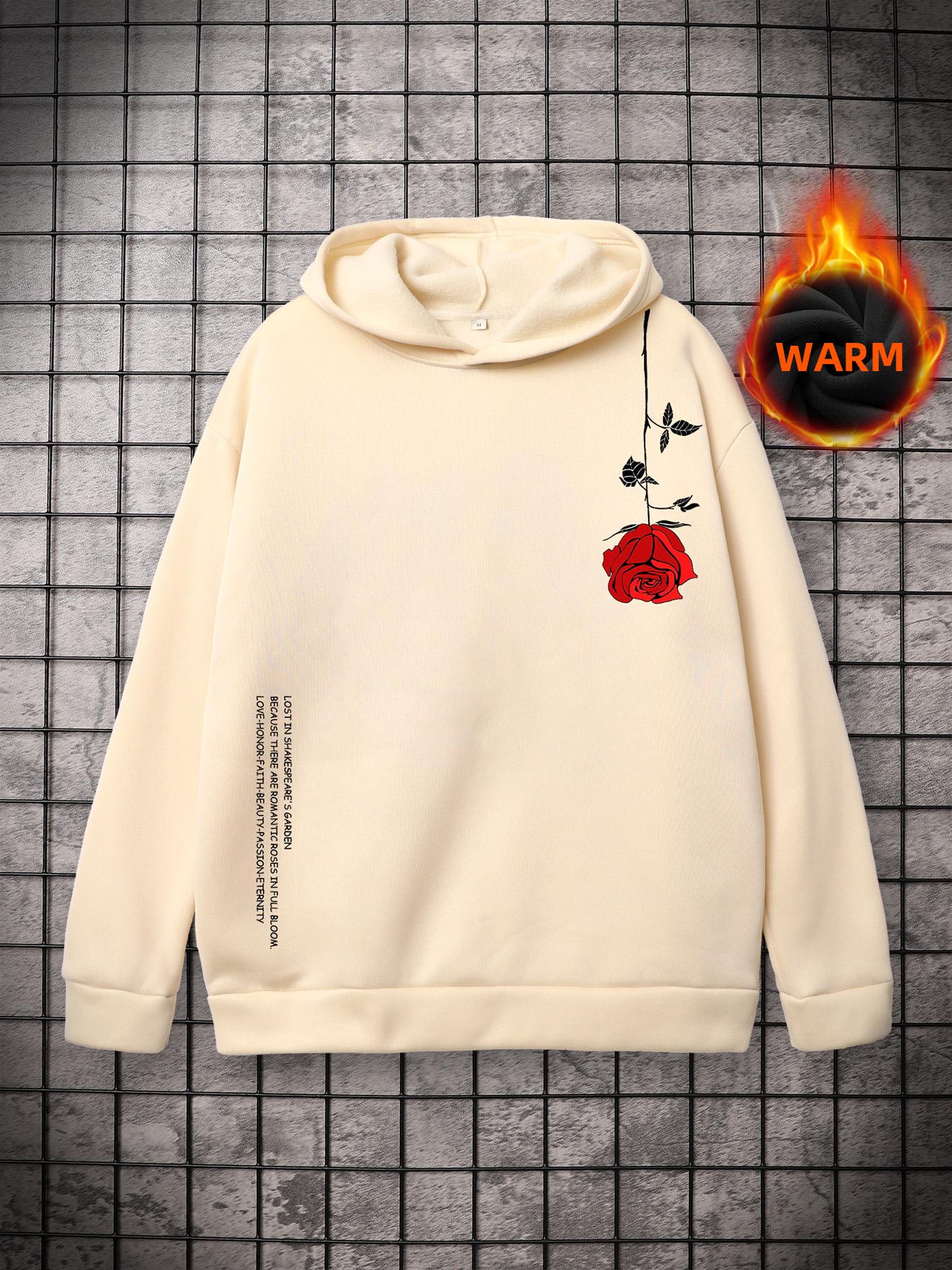 

Толстовки с принтом роз для мужчин, осенне-зимняя свободная толстовка с капюшоном, повседневный пуловер, уличная одежда, топ