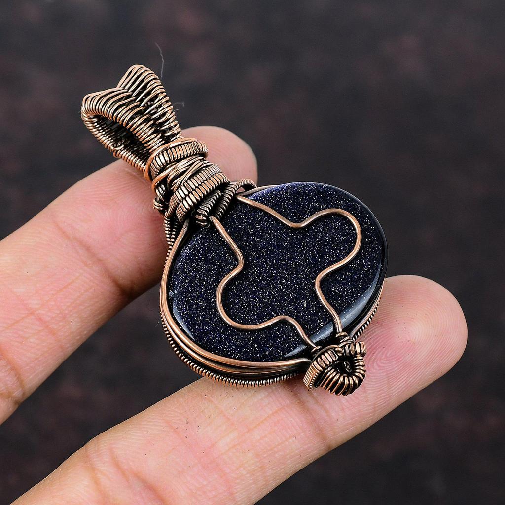 Blue Sunstone Pendant Copper Wire Wrapped Pendant Rainbow Moonstone Jewelry Gemstone Pendant Handmade Copper Wire Wrap Jewelry Wedding Gift