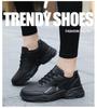 Women's Large Size All-Black Embossed Leather Lace-Up Casual Sports Shoes with Flat Soles