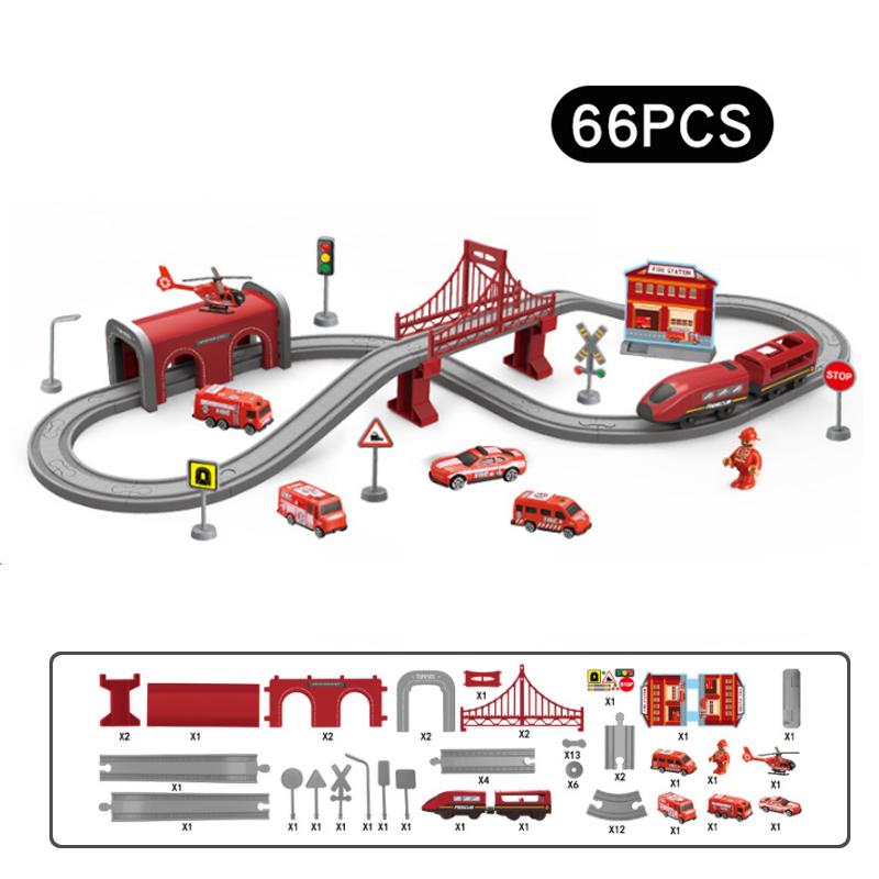 

66 шт. набор поездов на батарейках с магнитным соединением, подарки для мальчиков и девочек, гоночная трасса, железнодорожная игрушка