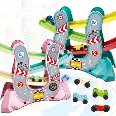 Ramp Racer Toy Vehicle Set Race Track Slide Gliding Cars 4 Levels Montessori Education for Toddler Baby Kid Funny Toy Gift