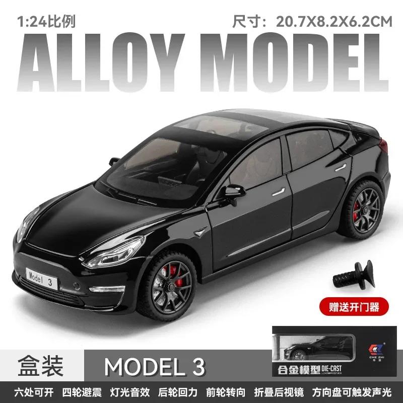 1:24 Model 3 Diecast Toy Car Model Pull Back Doors Openable Sound & Light Educational Collection Gift For Kids