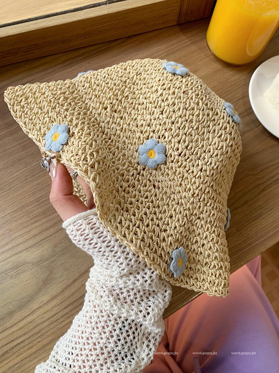 

Blue Flower Beautiful Straw Fisherman Hat For Women Perfect For Spring And Summer With Comfortable Fit Breathable Apricot Blue Flower