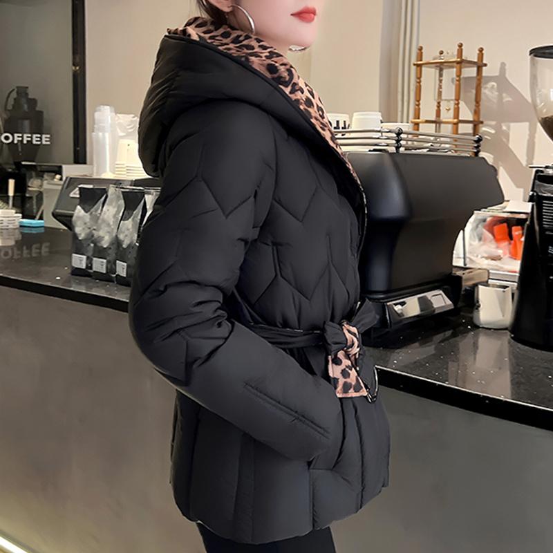 Plus Size L-5XL Fashion Winter Jackets Woman Short Parkas Hooded Loose Thick Warm Outerwears Casual Women's Coats With Belt