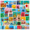 50 Posters Landmark Stickers Travel Diary Oil Painting Style World Landmark Architecture Travel City Posters