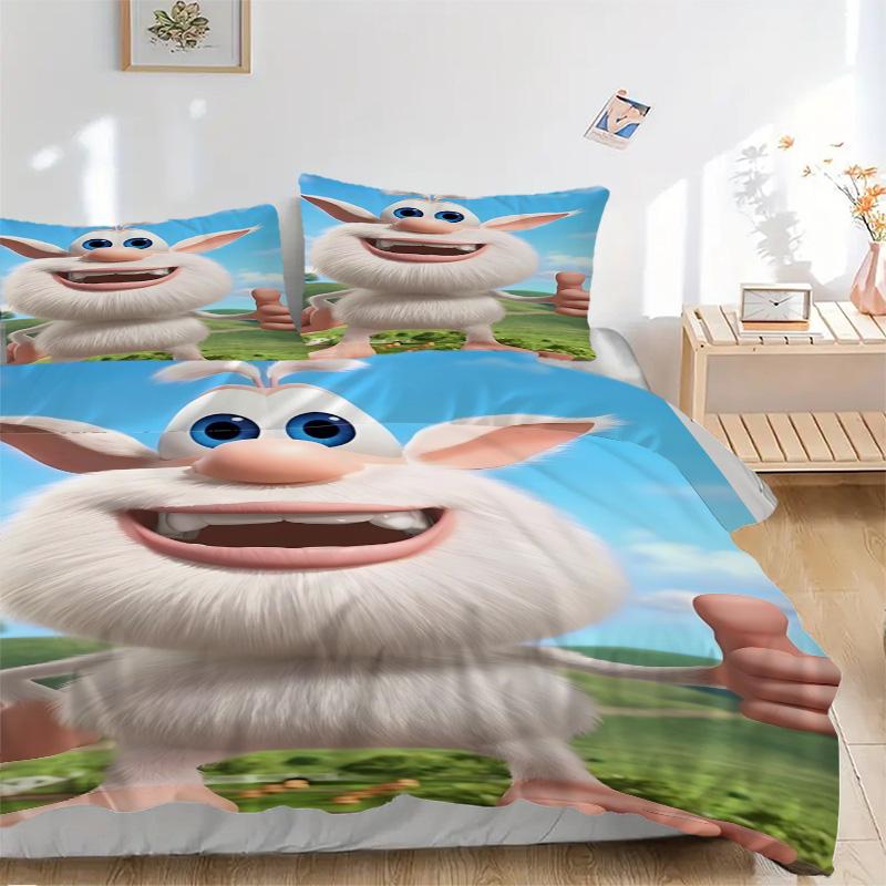 Happy White Fluffy Monster Print 3Pcs Bedding Set,Duvet Cover with 2 Bedro,Pillowcase Home Birthday Gift