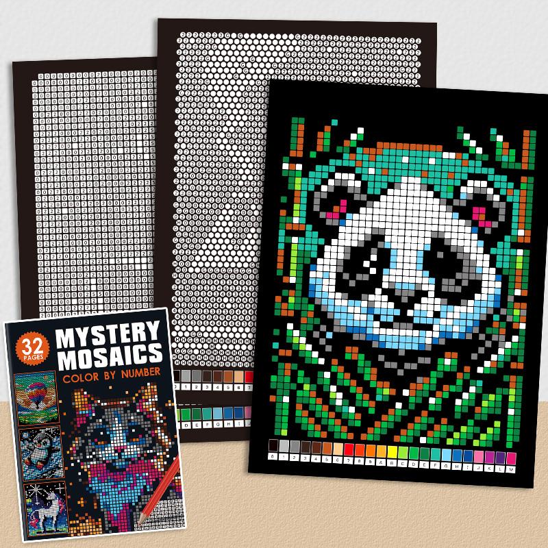 32 Pages Mystery Mosaic Color By Number Coloring Book for Adults Pixel Art Stress Relief