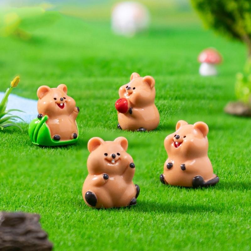 4Pcs Cute Miniature Quokka Statue Handcrafted Resins Desk Ornaments Perfect For Home Office Shelf Display Garden Decors