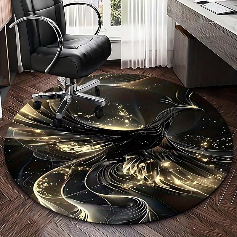 1pc Golden Phoenix Fractal Art Round Carpet Office Chair Mat, Non Slip Rug for Home Decor, Living Room, Bedroom, Game Room, Anime Design Gift