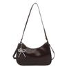 Solid Color Oil Wax Leather Crossbody Bag Elegant Underarm Bag Trendy Crescent Bag  Casual Wear