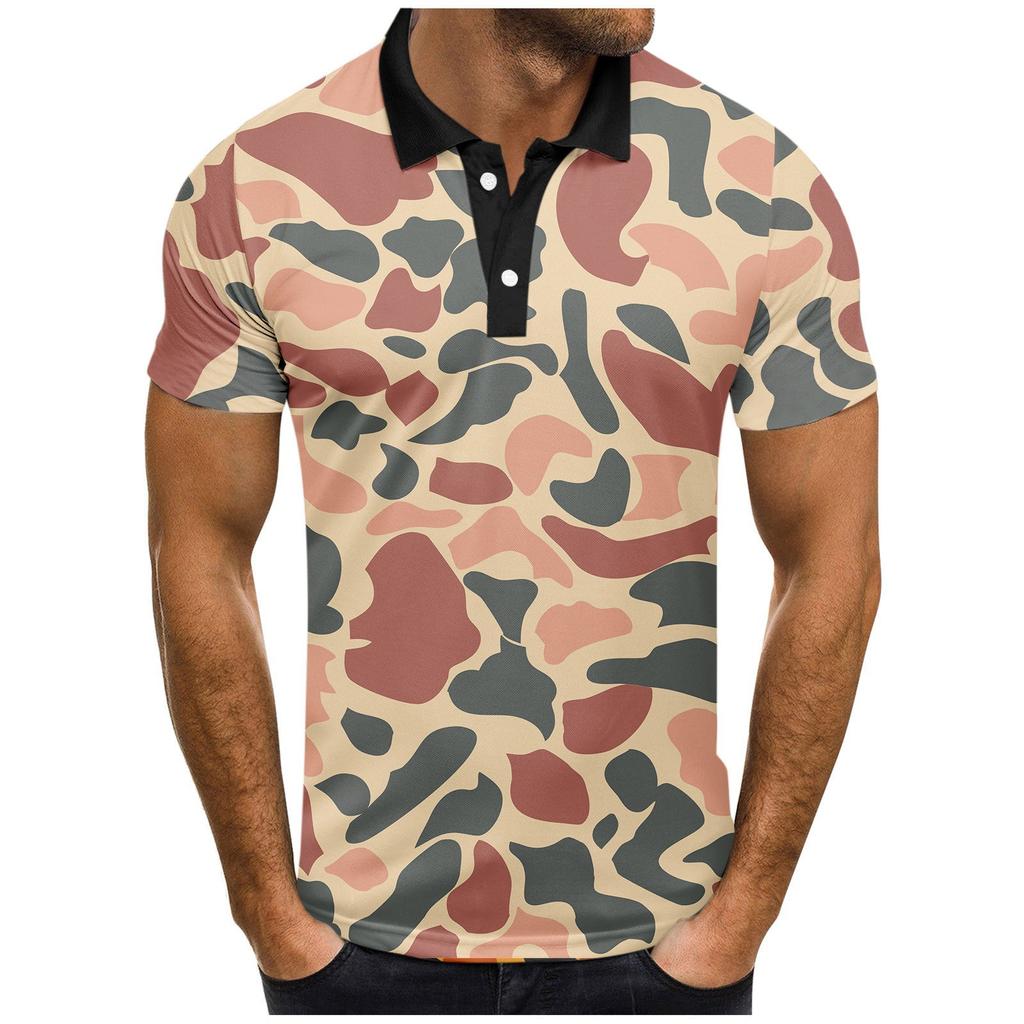 Ανδρικά μπλουζάκια με εμπριμέ πέτο με μονόχρωμο κοντομάνικο καμουφλάζ