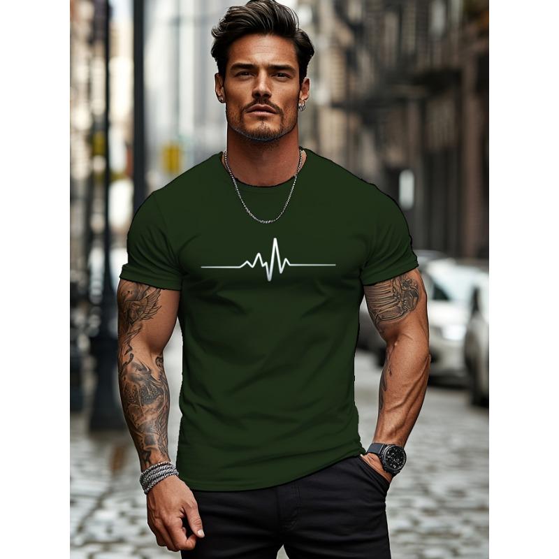 European and American Simple Casual Printed Short-sleeved Men's Summer Commuting Wear Ins Round Neck T-shirt