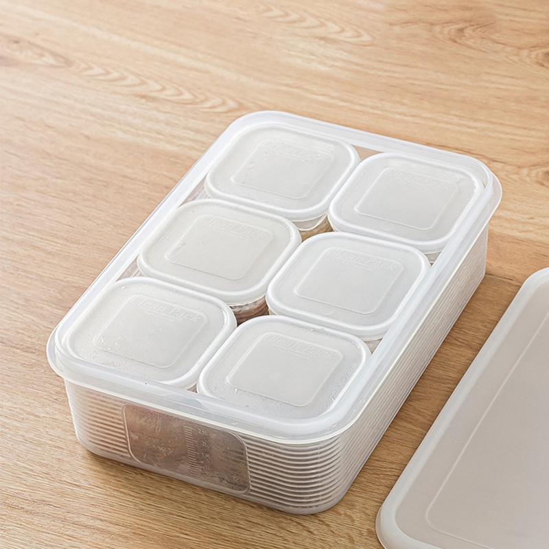 Lebensmittelaufbewahrungsbehälter 6 Fächer Gemüse Obst Frischhaltebox mit Deckel für Kühlschrank Küche Gewürz Aufbewahrungsglas