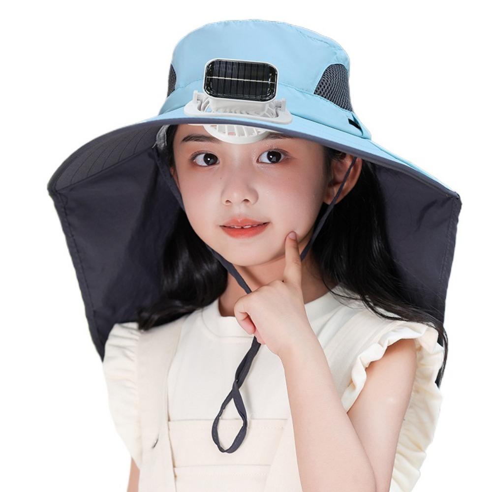 USB Charging Wide Brim Sun Cap Waterproof Sunshade Fan Cap Children's Solar Fan Hat  Boys