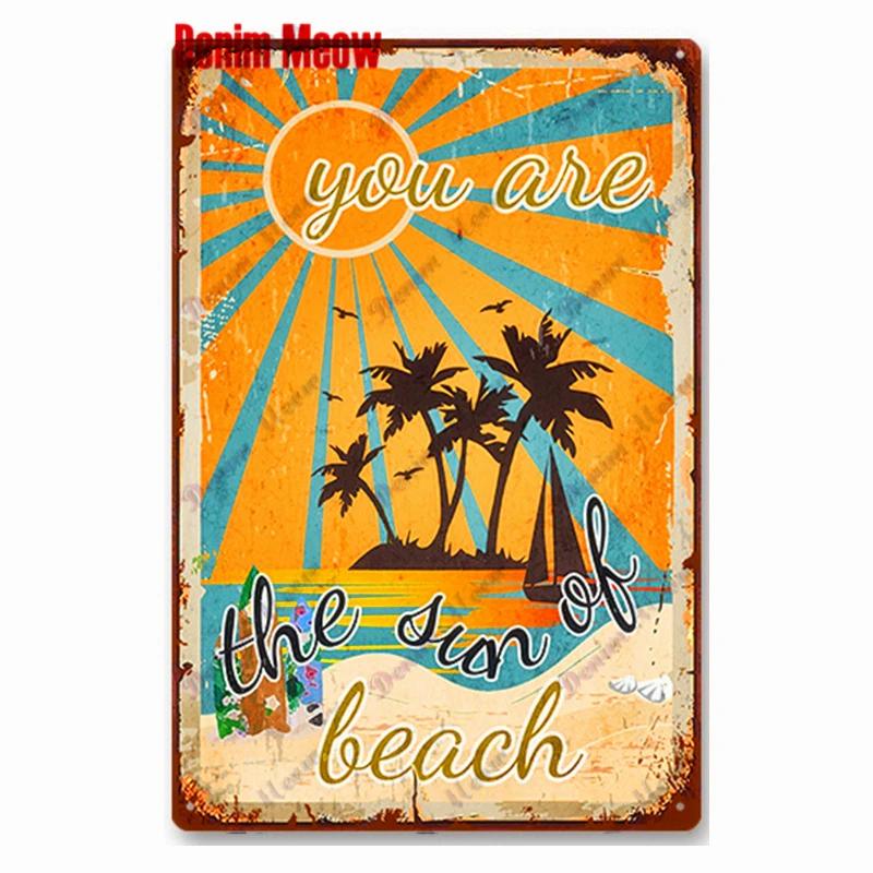 Vintage Beach Time Metal Sign Summer Party Place Plates Relax Surfing Metal Wall Sign Pub Shed Sign Happy Place Decor WY