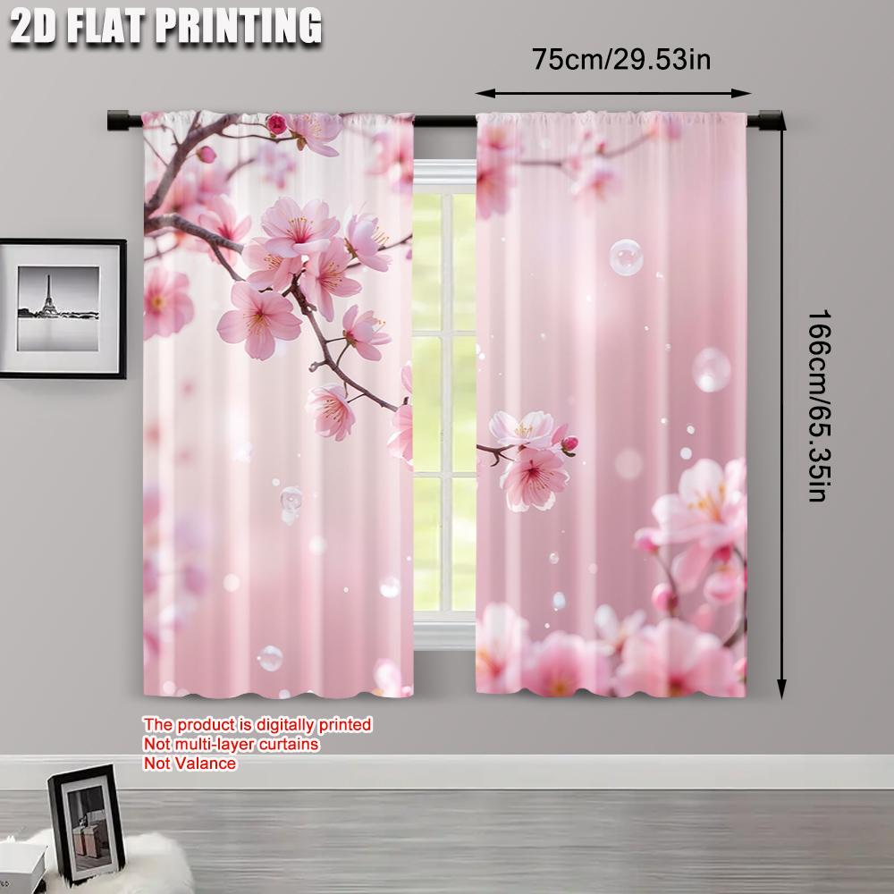 2pcs  2D plane printing Minimalist Curtains Cherry blossom spring scenery Durable Polyester (without rod) Decorations Inside