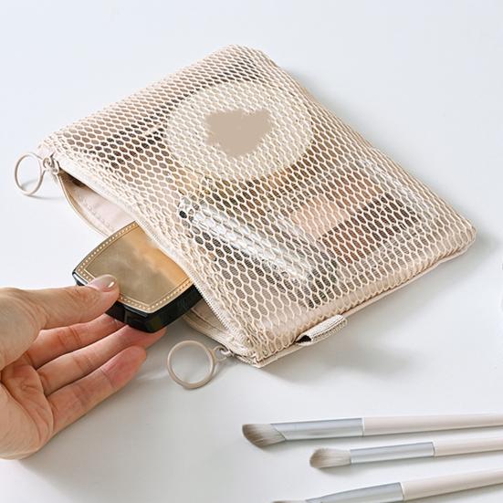 Mesh Storage Bag with Zipper Lightweight Breathable Makeup Bag Double Layer Large Capacity Storage Pouch for Travel And Business Trips