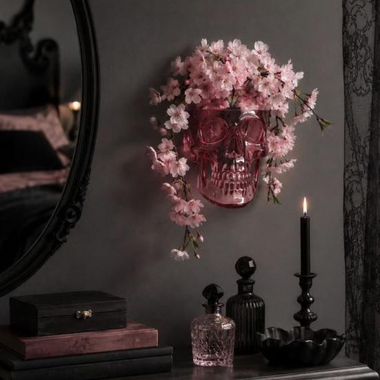 Gothic Skull Wall Vase Tabletop or Wall Mounted Flower Vase Translucent Skull Vase