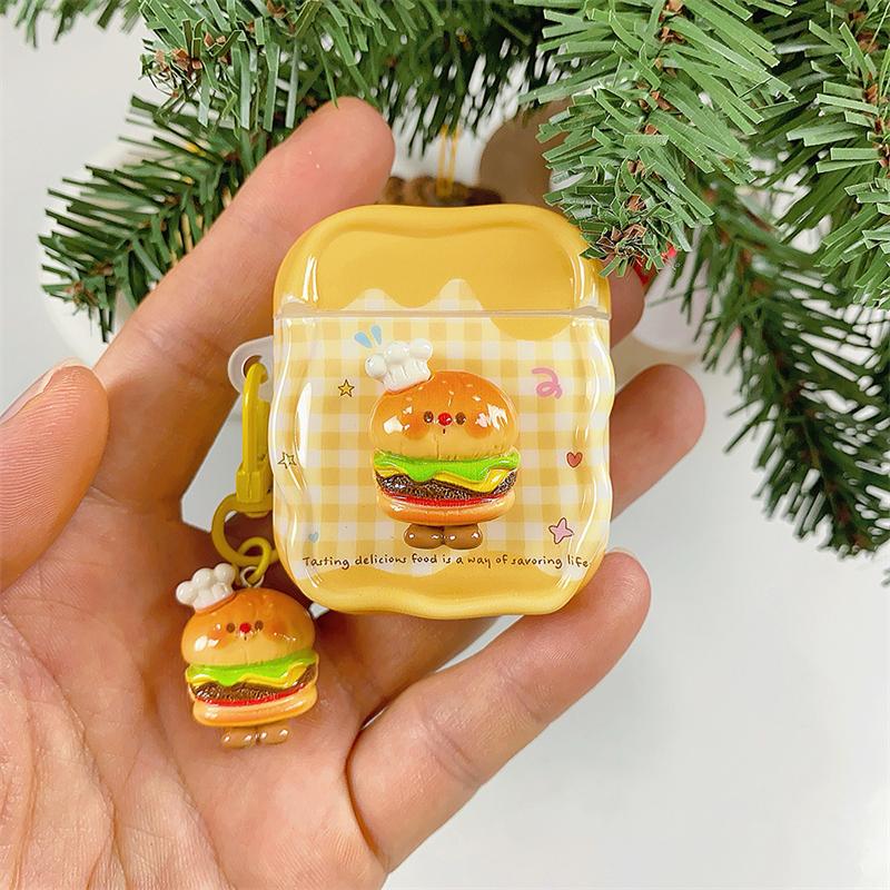 Koreanisches Niedliches 3D-Hamburger-Karomuster-Kopfhörerhülle Für Airpods 4 3 2 Pro 3 Abdeckung mit Anhänger Silikon-Headset-Schutzhüllen Funda