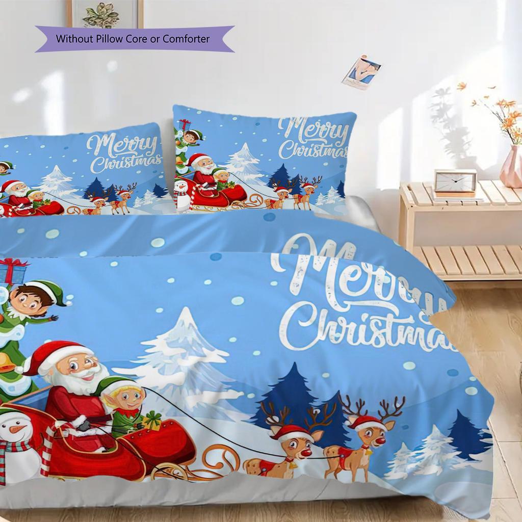 1PC Christmas theme pattern Bedding Quilt Set Quilt Cover Pillowcase Home Decoration Birthday Gift (1 * duvet cover + 2 * pillowcase, without core)