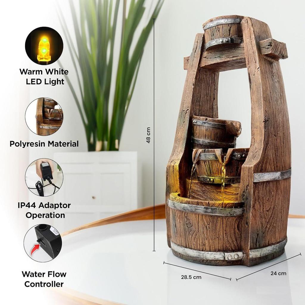 Tabletop Water Fountain for Home Decor (48cm) LED Lights | Waterfall Fountains for Living Room, Garden, Office, Reception,Tabletop