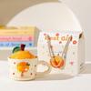 Orange Ceramic Water Cup with Lid - Cute Office Souvenir or Birthday Gift for Home Use