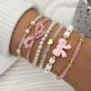 6Pcs/Set European and American Cute Pearl Love Beaded Bow Bracelets Set For Women Simple Design Sweet Jewelry Gifts