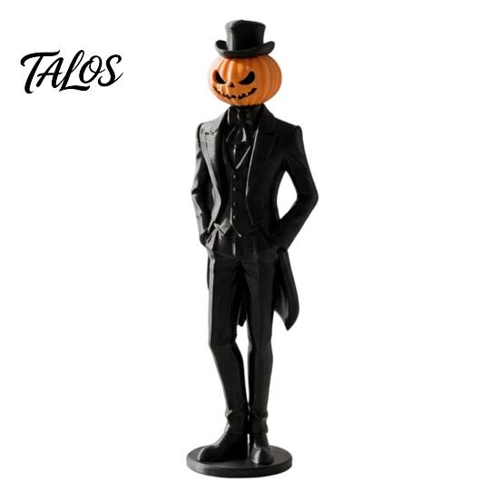 Stable Base Display Piece Pumpkin Gentleman Figurine, Halloween Head Man Statue, Spooky Horror Retro Desktop Decor 3D Printed Ornament for Shelf