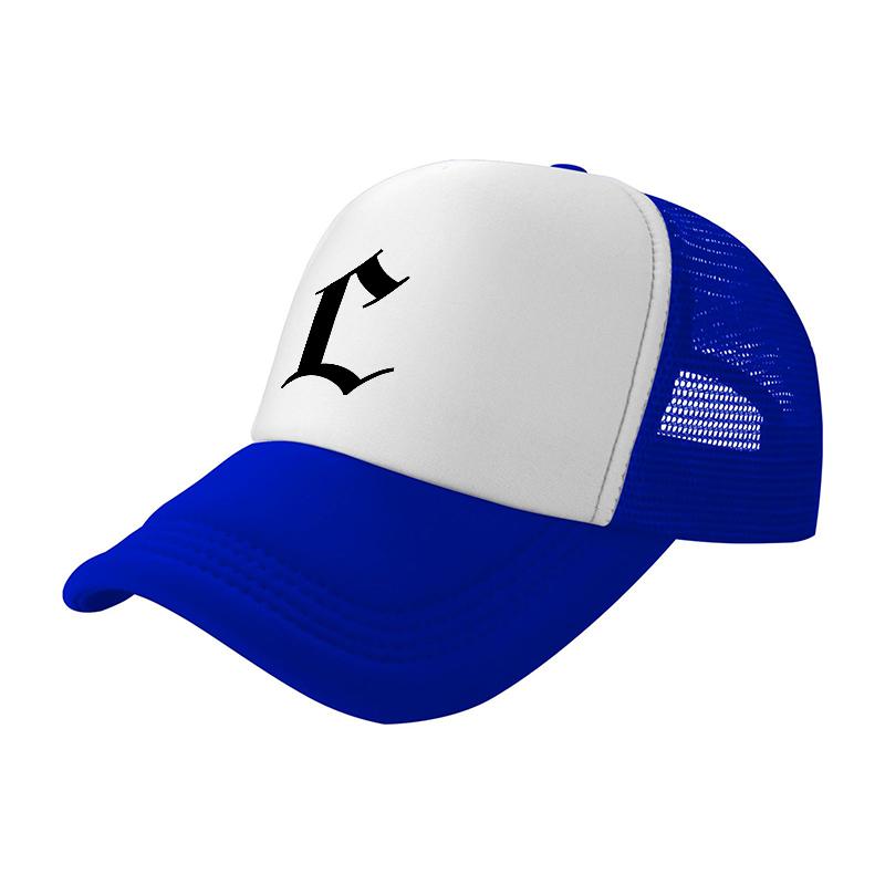 L Logo Mesh Trucker Hat White Black Ventilated Baseball Cap Stylish Casual Outdoor Wear Breathable Design