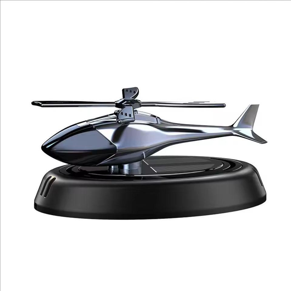 Solar-Powered Rotating Helicopter Car Air Freshener Alloy+ABS Auto Aroma Diffuser with Wooden Fragrance, Solar Aromatherapy for