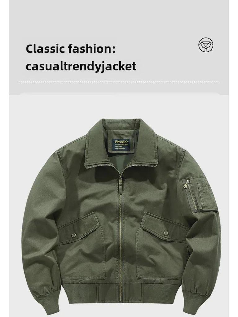 Męska Wiosenno-Jesienna Moda Odzież Robocza Kurtka Baseballowa Typu Pilotka - Duży Rozmiar Casualowa