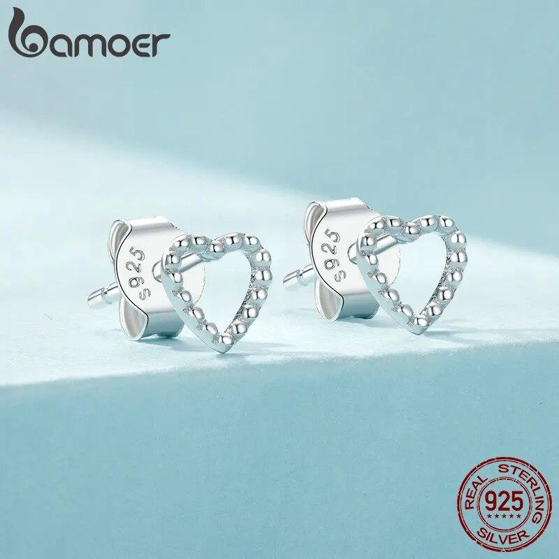 BAMOER 925 Sterling Silver Delicate Mini Line Stud Earrings Sparkling Zircon Earrings for Women Engagement Party Jewelry